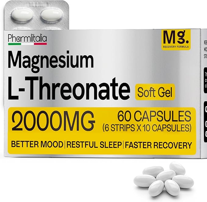 Magnesium L-Threonate Supplement 2000mg Soft Gels for Better Sleep - Brain Supplements for Memory and Focus - High Absorption Muscle and Brain Support - Stress Relief - 60 Count