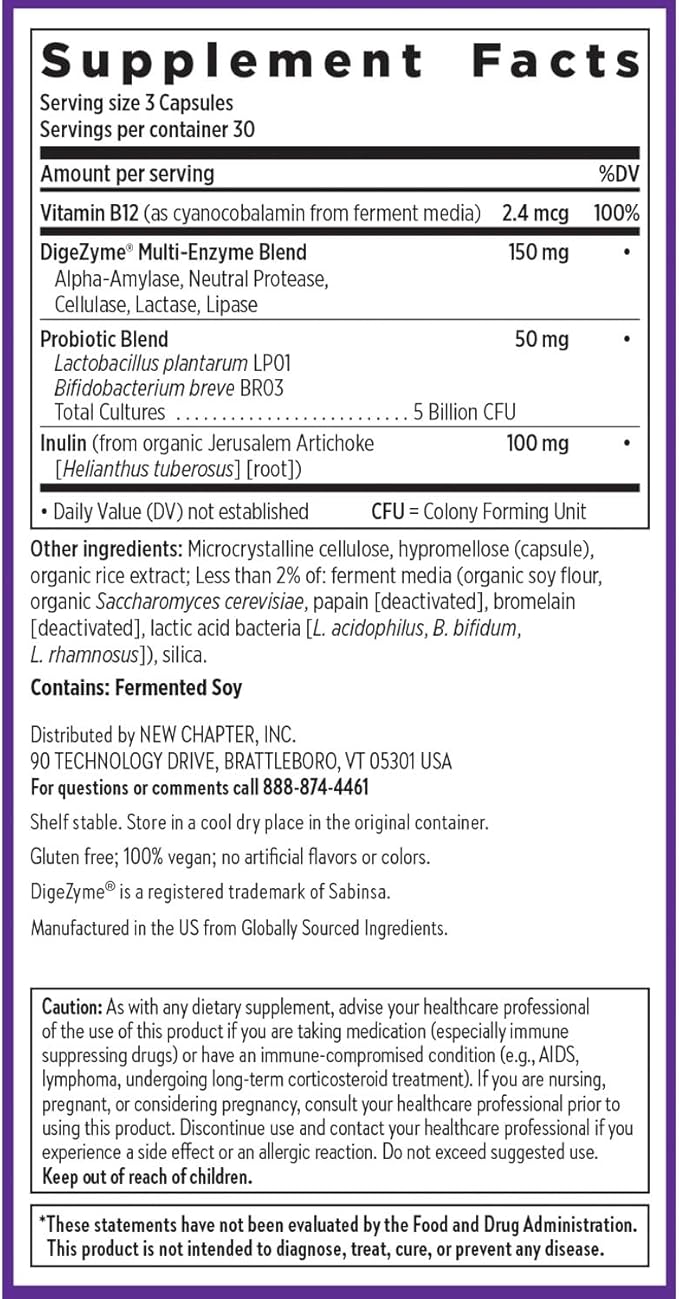 New Chapter All-Flora Enzyme Complex with Probiotics Relieves Bloating &amp Gas - Clinical-Strength Digestive Enzymes + Ultra-Concentrated Probiotics + Fermented Vitamin B12 90 Vegan Capsules