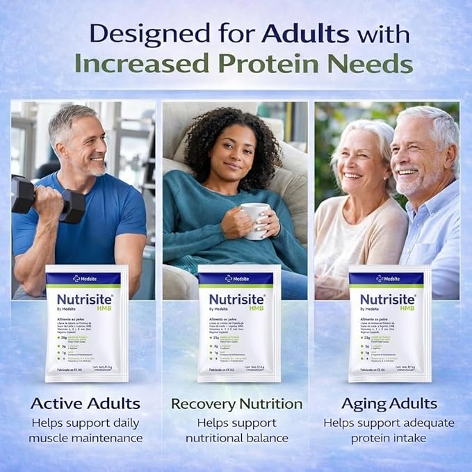 Nutrisite HMB – Special Medical Purpose Food 7 Pack – Modular Powdered Formula Based on Whey Protein Isolate L-Arginine HMB Vitamins A C D and Zinc (1.11 Oz ea.)