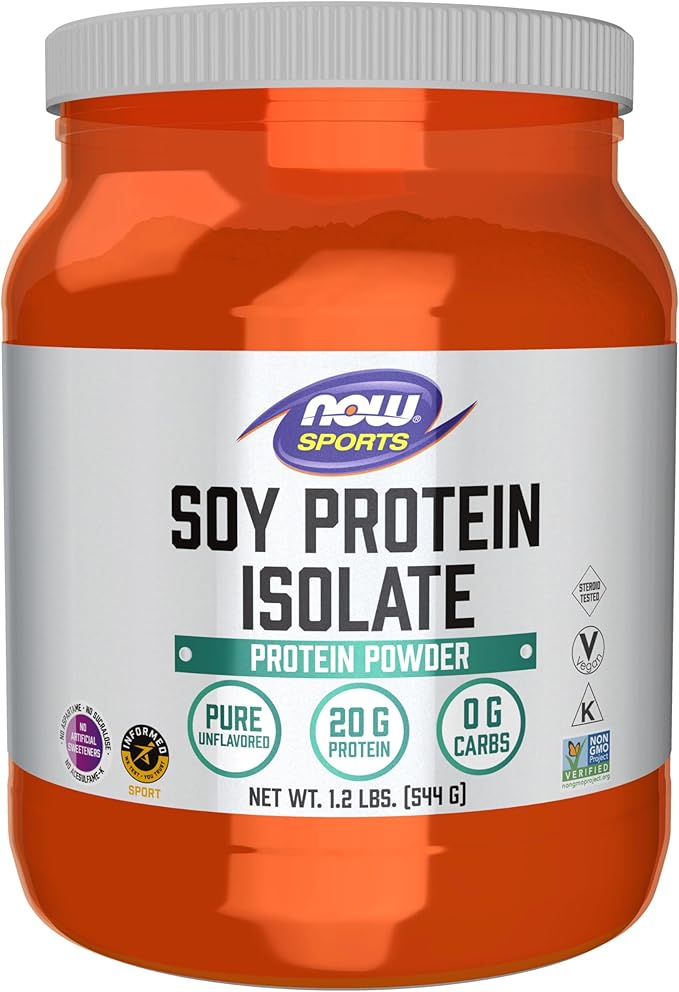 NOW Foods Sports Nutrition Soy Protein Isolate 20 G 0 Carbs Unflavored Powder 1.2-Pound
