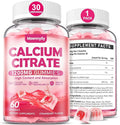 Calcium Citrate Gummies 1200 mg for Adults: Ultimate Absorption Calcium Supplement for Women &amp Men - Easy to Digest Vegan Non-GMO Gluten Free - Natural Strawberry Flavor