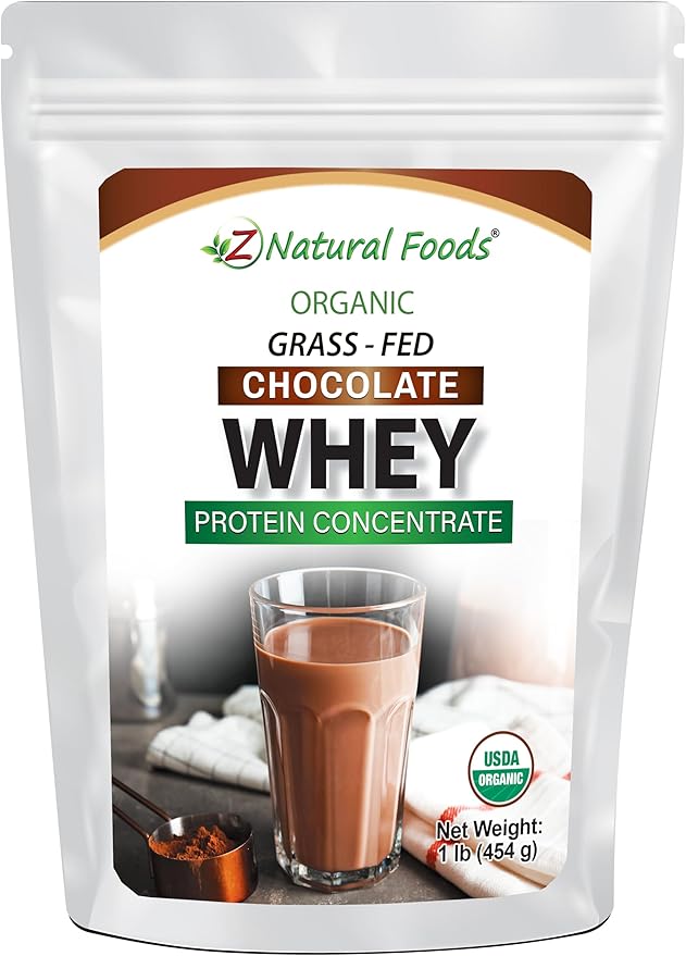 Organic Chocolate Whey Protein Powder Concentrate - Grass Fed &amp Raised in USA - Non GMO Gluten Free &amp Undenatured - No Sugar Added Sweetened With Stevia - No Hormones or Antibiotics - 1 lbs