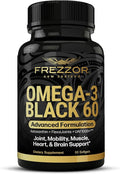 FREZZOR Omega 3 Black for Joint Care &amp Comfort - New Zealand Green Lipped Mussel Oil Capsules 53x Higher Potency with UAF1000+ Super Antioxidant No Fishy Aftertaste 1-Pack 60 Softgels