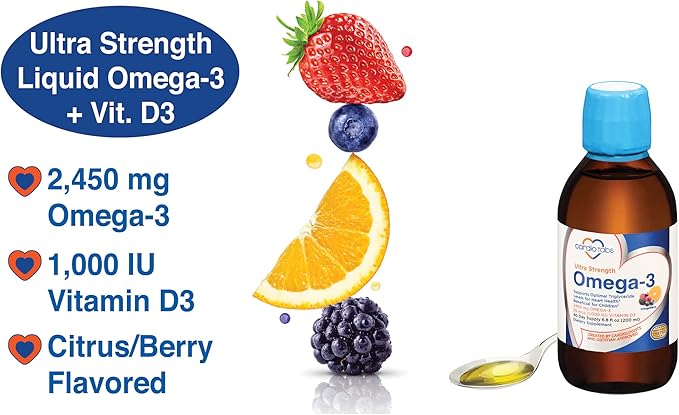 Ultra Strength Liquid Omega-3 + Vitamin D3 Fish Oil Supplements 4500mg Omega-3 Marine Oil from Fish Oil and Calamarine 2130mg DHA and EPA + 1000 IU of Vitamin D3-6.8 fl oz
