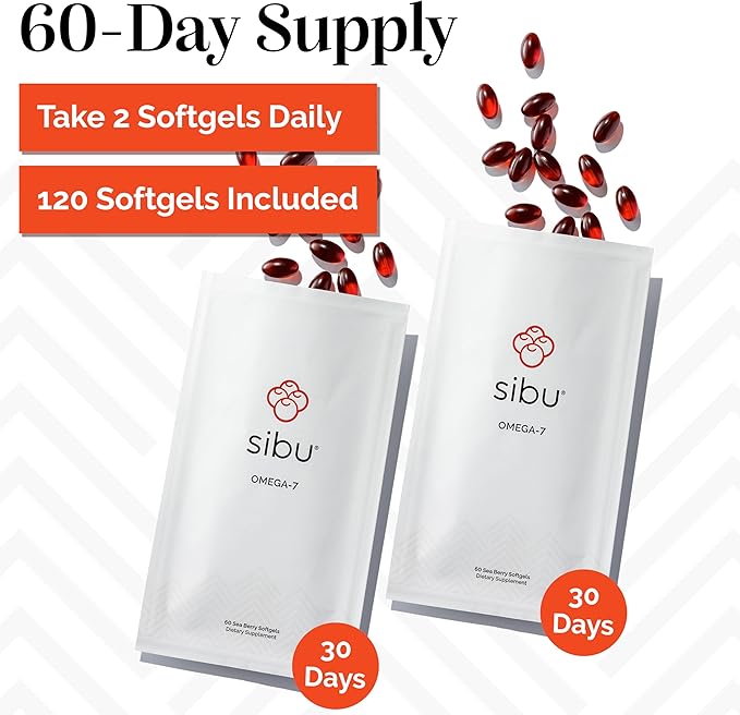 sibu Sea Buckthorn Omega-7 Softgels (60-Day Refill Sachet) – Supplement for Healthy Skin Hair Nails and Dryness