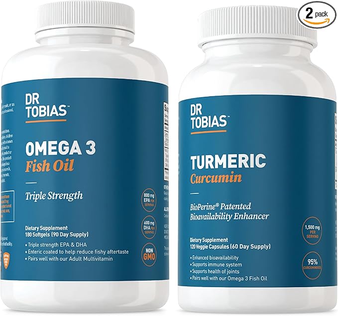 Dr. Tobias Omega 3 Fish Oil 2000mg and Turmeric Curcumin 95% Curcuminoids Promotes Overall Health with Antioxidant Support
