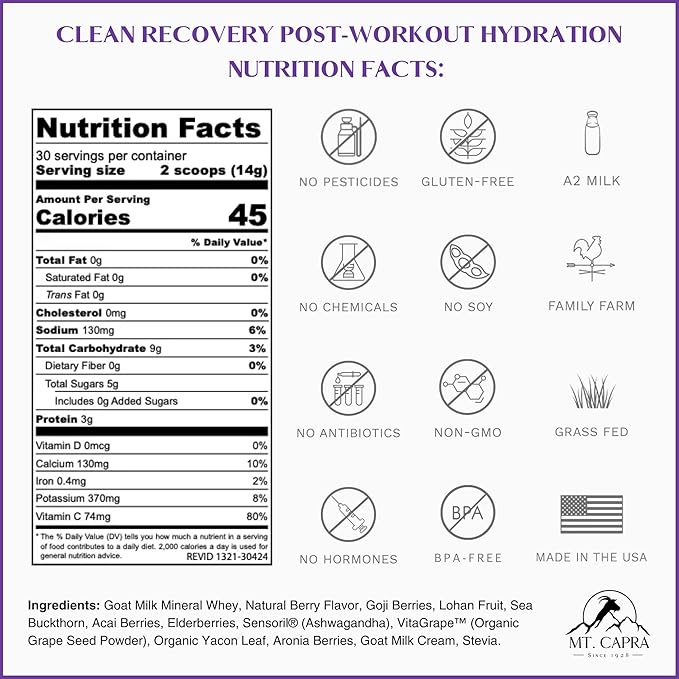Mt. Capra Clean Whey Protein (Vanilla Bean) Clean Recovery and Clean Electrolytes + Trace Minerals
