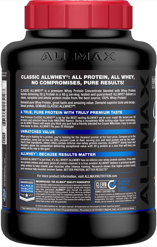 ALLMAX Classic ALLWHEY Chocolate Peanut Butter - 5 lb - 30 Grams of Protein Per Scoop - Gluten Free - Approx. 49 Servings