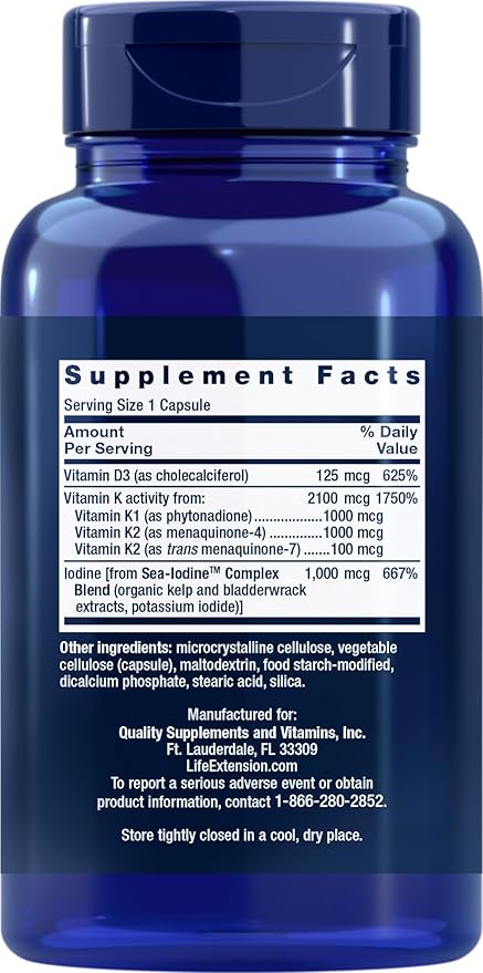 Life Extension Vitamins D and K with Sea-Iodine 90 Capsules
