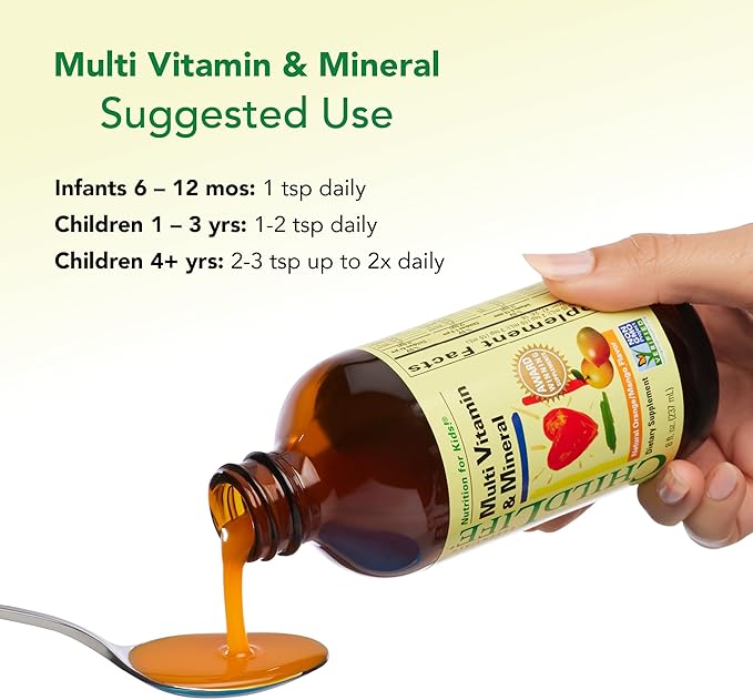 CHILDLIFE ESSENTIALS Kids Multivitamin &amp Mineral - Kids Vitamins Liquid Multivitamin for Kids Toddler Multivitamins Liquid Vitamins Baby Multivitamin - Natural Orange &amp Mango 8 Fl Oz (Pac
