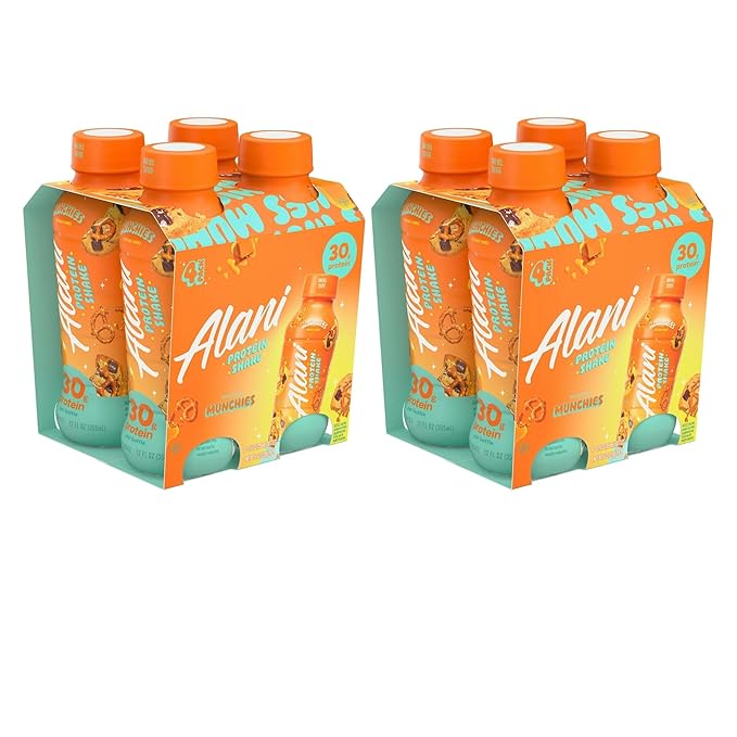 Alani-Nu Protein ShakeMunchies Flavor 30g Protein Per Bottle Lactose-Free Gluten-Free Low Sugar High-Protein Drink for Muscle Growth Perfect for Breakfast or Post-Workout (2 Box With 4Ct Each)