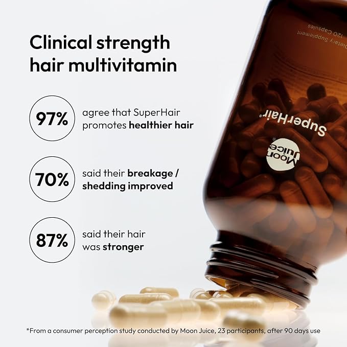 Moon Juice SuperHair Hair Growth Vitamins for Women &amp Men with Biotin &amp Saw Palmetto - Clinical Strength Multivitamin Hair Supplement for Healthier Stronger Thicker Hair 120 Capsules - 30 S