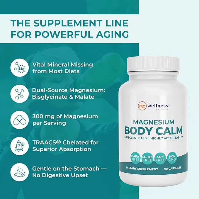Reignite Wellness by JJ Virgin | Magnesium Body Calm | Chelated Magnesium Supplement for Energy Production Sense of Calm &amp Immune Support | Magnesium Bisglycinate Chelate Complex | 120 Capsules