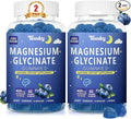 Magnesium Glycinate Gummies 400mg - Sugar Free Vegan Gummies for Adults &amp Kids with Vitamin D3 B6 C CoQ10 Collagen Zinc - Sleep Muscle Bone &amp Memory Support - 60 Blueberry Chewables / 2