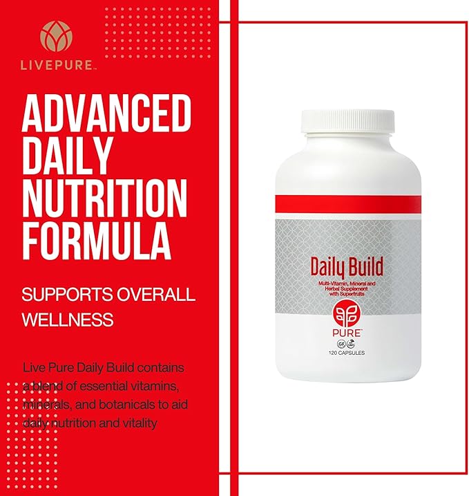 PURE Daily Build | 120 Capsules | Advanced Multivitamin Supplement | Enhanced with Essential Vitamins Minerals and Superfruits for Immune Support | Heart Health Bone Strength Brain Functionality