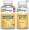 SOLARAY Magnesium Glycinate and Vitamin D3 K2 Bundle - High Absorption Chelated Magnesium Bisglycinate and 5000 IU Vitamin D - 120 VegCaps (30 Servings) of Magnesium 60 VegCaps (60 Servings) of D3 K2