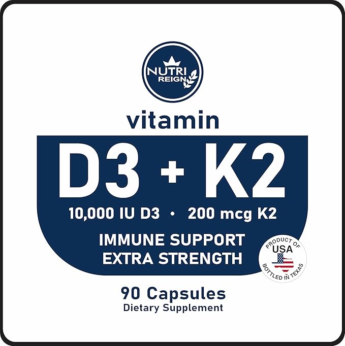 Vitamin D3 + K2 10000 IU D3 200 mcg K2 90 Capsules