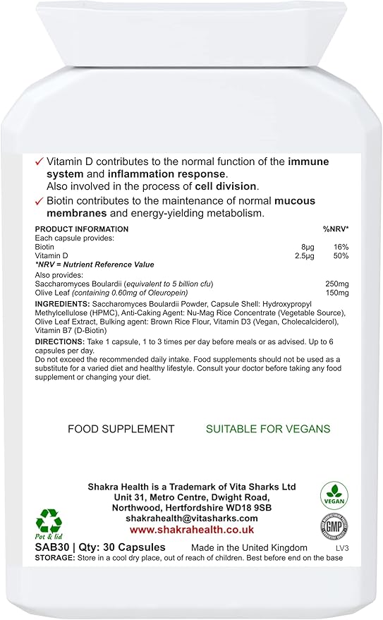 Internal Tranquility Saccharomyces Boulardii Probiotic Yeast Support 30 Capsules for Immunity Inflammation &amp Mucous Membrane. for Healthy Gut Blood Calcium Bones Muscle Teeth &amp Organs