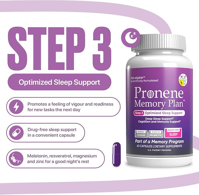 PRONENE Memory Plan: 3 Pack: Morning Brain Multivitamin w/Choline Selenium | Probiotic w/top strains | Deep Sleep Supplement w/melatonin resveratrol Magnesium. 24-hr Memory &amp Brain Support