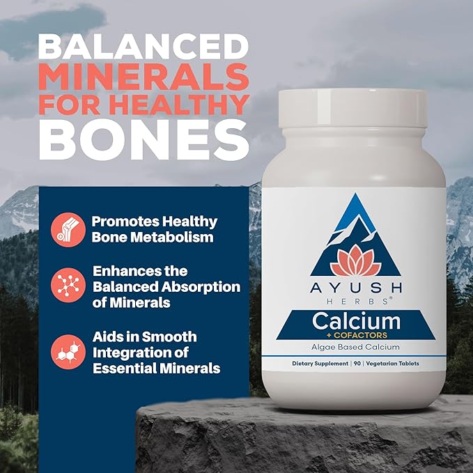 Ayush Herbs Calcium + Cofactors Algae Based Calcium Supports Bone Health &amp Mineralization 90 Vegetarian Tablets