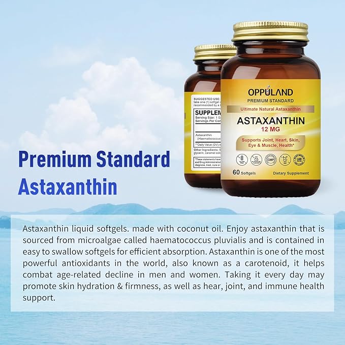 Astaxanthin 12mg | 60 Softgels | Supports Joint Heart Skin and Muscle Health