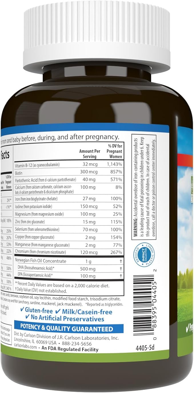 Carlson Labs Pre-Natal Multivitamin Tablets with DHA 120 Count