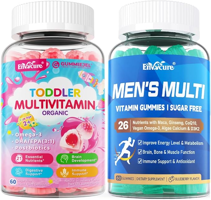 Mens Multivitamins + Organic Toddler Multivitamin Gummies Omega 3 CoQ10 Zinc Vitamin A C D3 K2 E B