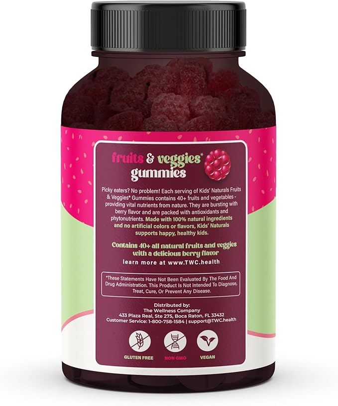 The Wellness Company Kids Naturals Fruits &amp Veggie Gummies – Daily Nutrition Support | 120ct (2 Month Supply)