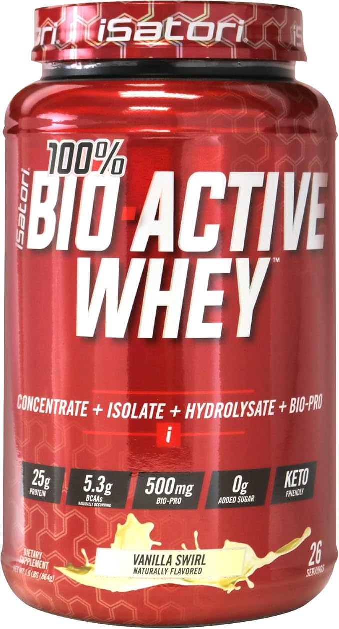 iSatori 100% Bio-Active Whey Protein Powder Muscle Growth &amp Recovery with Whey Isolate Hydrolysate Concentrate BCAAs &amp Colostrum Peptides 25g of Protein Per Serving - Vanilla Swirl (26 Se