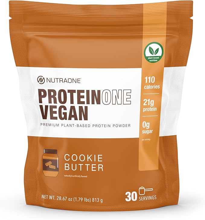 NutraOne ProteinOne Vegan Plant-Based Protein Powder Vegan Protein Powder Dairy-Free Pea and Rice Protein (Cookie Butter)