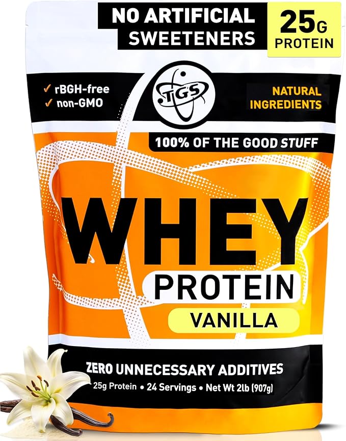 TGS Nutrition Vanilla Whey Protein Powder 2lb - No Artificial Sweeteners Natural Ingredients Undenatured No Stevia Non GMO - 25g Protein for Women &amp Men Shakes Smoothies - Aids Muscle Gain