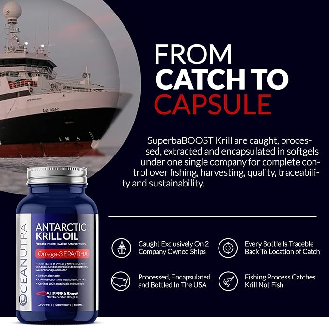 100% Pure Organic Krill Oil 1000mg 60-Day Omega 3 Supplement Highest Concentration 56% Phospholipids Wild Caught Sustainable Traceable Antarctic Omega 3 Astaxanthin Heart No Fish Oil