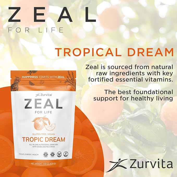 Zurvita - Zeal for Life 30-Day Wellness Bag - Tropic Dream Flavor Daily Nutritional Supplement for Vitality Immunity &amp Overall Wellness - 420 Grams