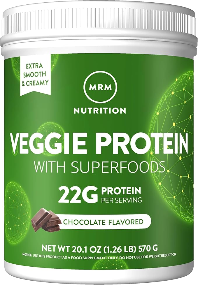 MRM Nutrition Veggie Protein with Superfoods - Chocolate Flavored Protein Powder for Women &amp Men 22g of Vegan Protein Amino Acids &amp Digestive Enzymes Gluten &amp Dairy Free - 15 Servings