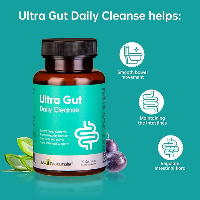 AvailNaturals Ultra Gut Daily Cleanse 15 Day Cleanse-with Senna Leaf Extract Cassia Seed 2.5 Billion Probiotics &amp Dietary Fiber30 Capsules