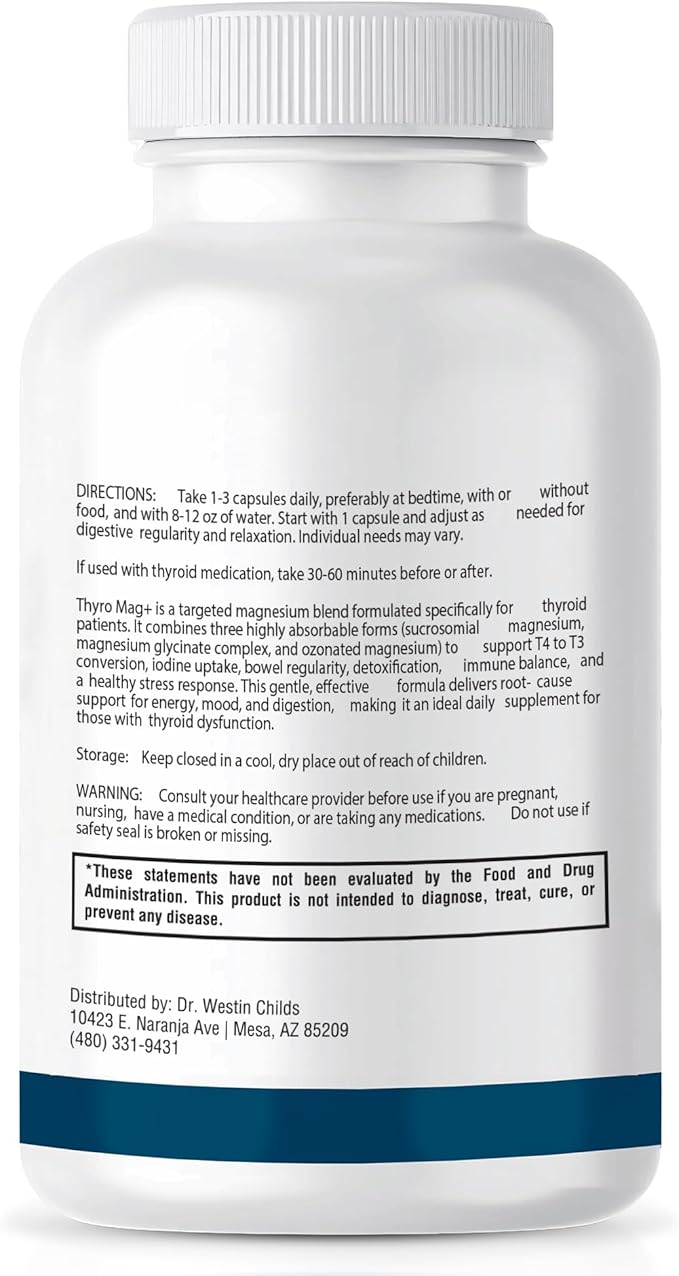Thyro Mag+ Triple Magnesium Complex – Magnesium Glycinate Sucrosomial &amp Mag O7 (Ozone) – Thyroid &amp Adrenal Support Sleep Mood Energy – 90 Capsules – by Dr. Westin Childs