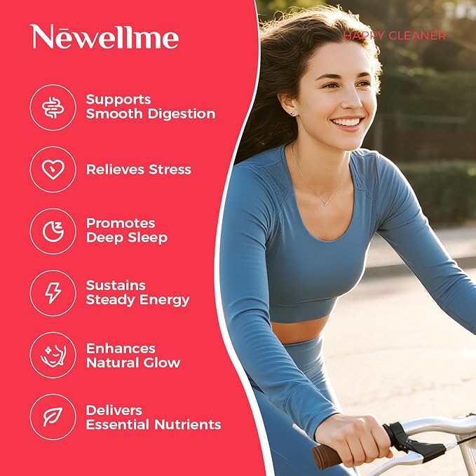 NEWELLME Happy Cleaner Digestive Supplement Powder Gut Health Drink Mix with Probiotics Digestive Enzymes &amp Fiber Supports Digestion and Bloating Watermelon Flavor 28 Sachets (2 Boxes)