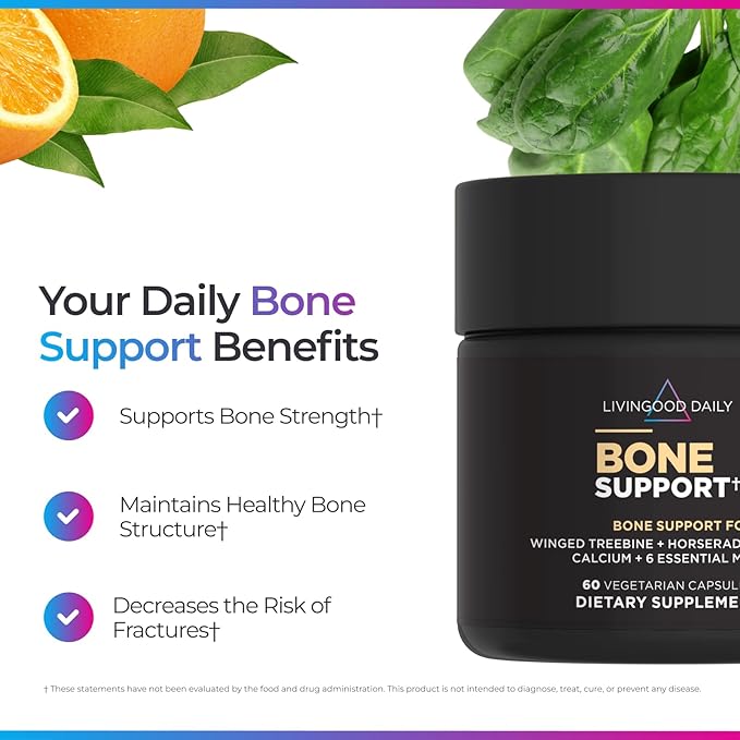Livingood Daily Calcium Supplement for Women and Men Bone Support with Vitamin C Vitamin D3 K2 Magnesium Zinc Calcium Vegetarian Capsules Non GMO Gluten Free 60 Count