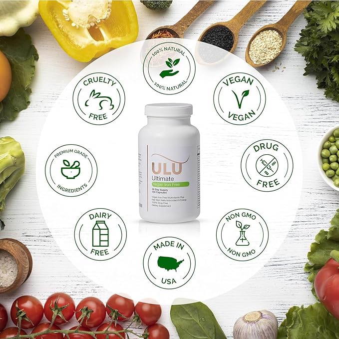 Ultimate Multivitamin: Vegan Iron Free Promotes Stronger Hair Skin &amp Nails and Improves Antioxidant &amp Energy with Better Sleep &amp Less Stress - 180 Capsules (30-Day Supply)