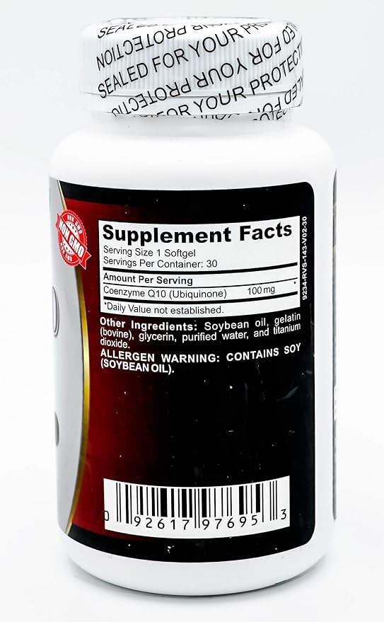 Co Q10 100 mg 30 Softgel Naturals Supports Energy for Joints antioxidant Enzyme Made in USA Gluten Free FDA Registered Facility Non GMO cGMP Standard