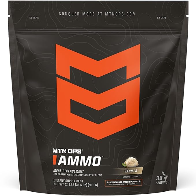 MTN OPS Ammo Meal Replacement Shake Powder – 19g Protein 10g Flaxseed 4.5g Whole Foods Real Fruits &amp Vegetables – Daily Nutrition &amp On-the-Go Fuel 30 Servings Vanilla