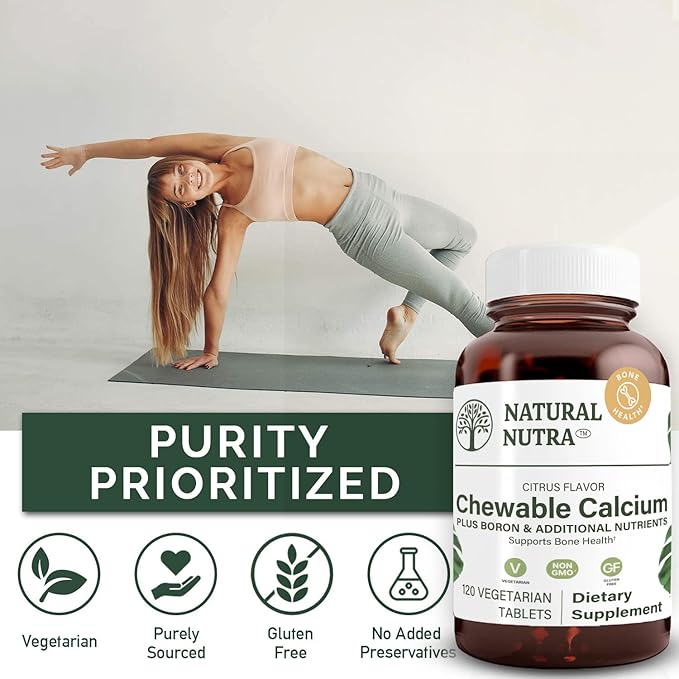 Natural Nutra Chewable Calcium Supplement for Bone Strength Promotes Muscle Health Helps Enhance Teeth Health Support Nerve Health and Cardiovascular Health Improve Bone Strength 120 Tablets