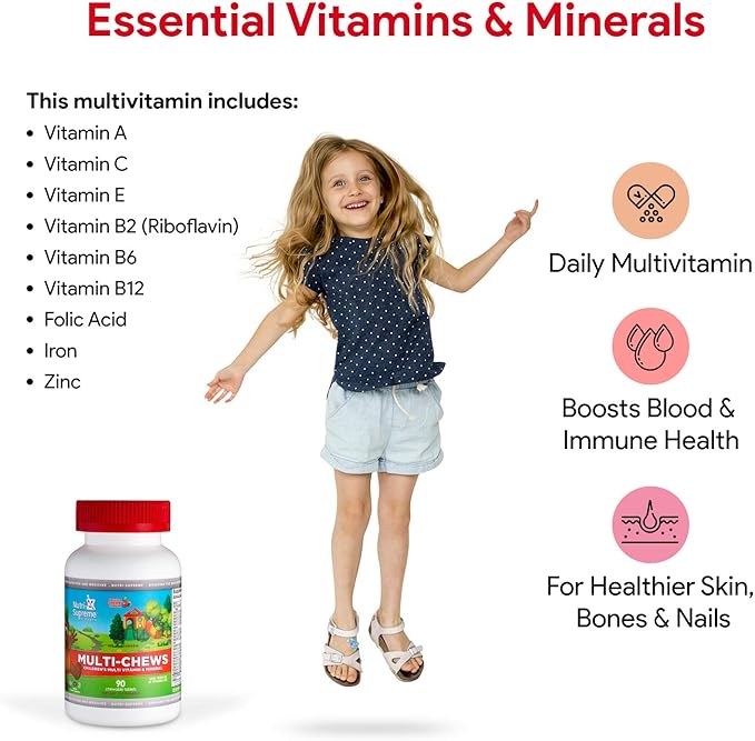 Delicious Kids Multivitamin 90 Vegetarian Gummies – Complete Children’s Supplement with Essential Vitamins and Minerals - Vitamin A B C D3 Calcium Iron Folic Acid Zinc – Cherry Flavor