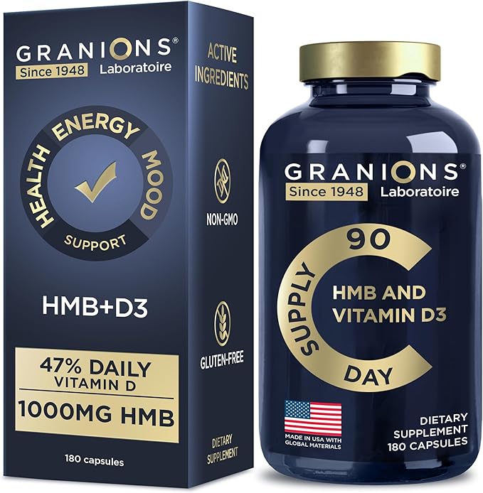 Vitamin D3 HMB Supplements for Men and Women - 1000 MG Calcium beta-Hydroxy beta-methylbutyrate per Serving - Daily Nutritional Support for Muscle Function and Bone Health - 3-Month Supply 180 Caps