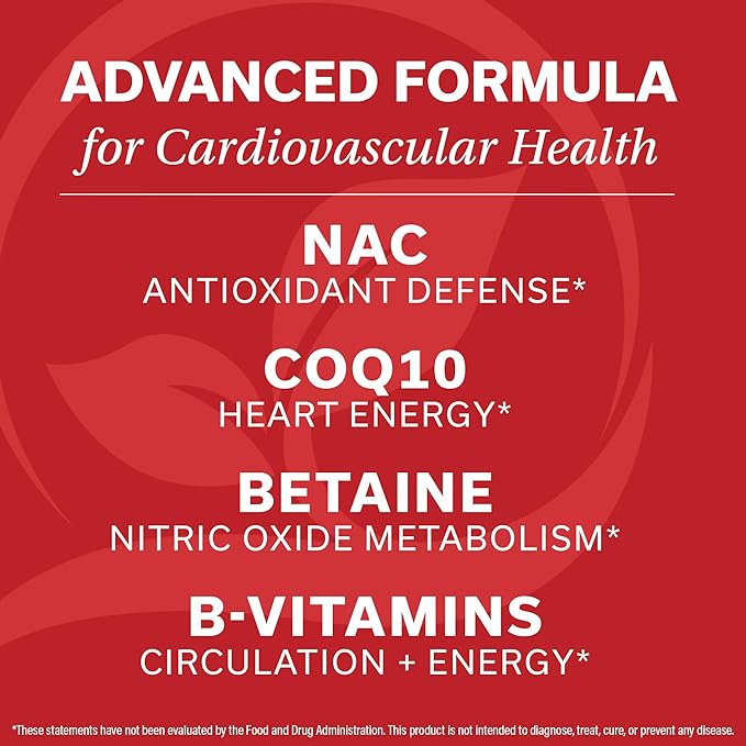 Vascular Control – NAC CoQ10 Benfotiamine Betaine (3 Month Supply) Circulation Heart Health Energy &amp Endurance Support – Antioxidant B Vitamins Supplement
