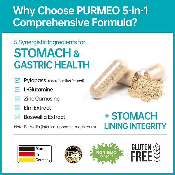4 Pack MagenVital Pylopass H. Pylori Probiotic Supplement - 1 Per Day - Gastritis Acid Reflux Heartburn Stomach Lining Repair - Lactobacillus Reuteri DSM17648 - Made in Germany