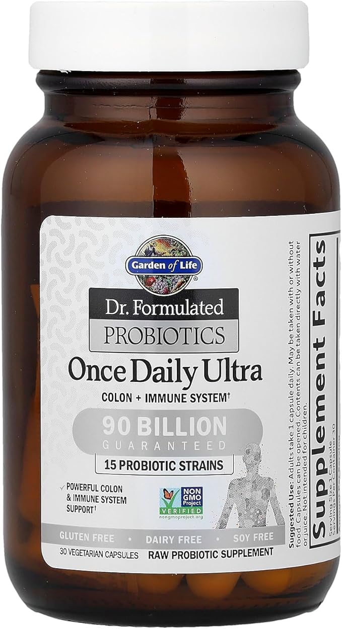 Garden of Life Dr. Formulated Probiotics Once Daily Ultra - 90 billion CFU - Daily Probiotic for Colon &amp Immune Support - 30 Vegetarian Capsules