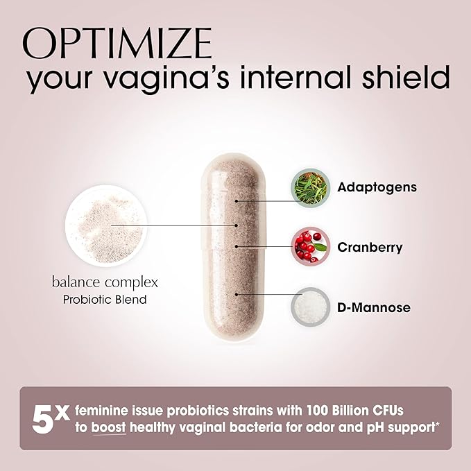 Balance Complex 17-in-1 Vaginal Health 100 Billion Probiotics for Women pH Balance with Cranberry &amp D-Mannose | Promote Urinary Tract Health for Vaginal Odor &amp Vaginal Flora 60 Capsules (Pack