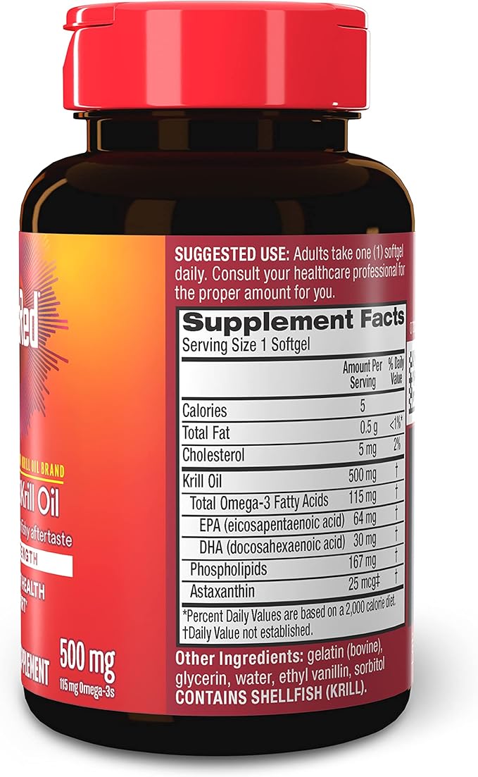 MegaRed Antarctic Krill Oil 500mg Omega 3 Fatty Acid Supplement Extra Strength EPA &amp DHA Krill Oil Softgels (90cnt Box) Astaxanthin Heart Health Supplement with No Fish Oil Aftertaste
