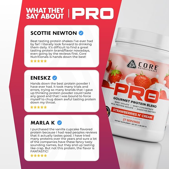 Core Nutritionals PRO Gourmet Protein Blend | Whey Protein Blend | with MCTs &amp Digestive Enzymes | Sustained Release Protein &amp Recovery Support | 28 Servings (Frosted Vanilla Cupcake)
